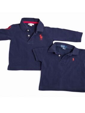 Polo Ralph Lauren Boys 18M Navy Polo Bundle-Short Sleeve Red Pony + Long Sleeve